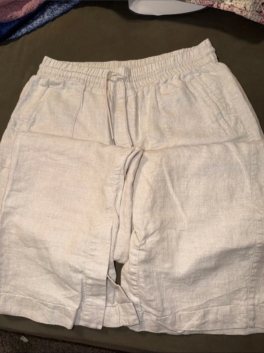 Cream Linen Drawstring Pants